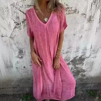 Модное полуформальное платье с V-образным вырезом XS розовый