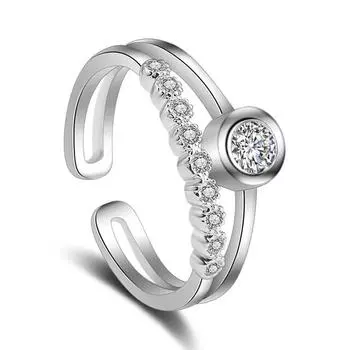 Модное популярное кольцо с цирконом для женщин, открывающееся посеребренным украшением opening adjustable