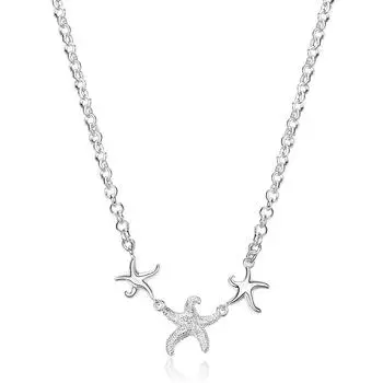 Модное посеребренное колье S925 с тремя морскими звездами, готовые украшения