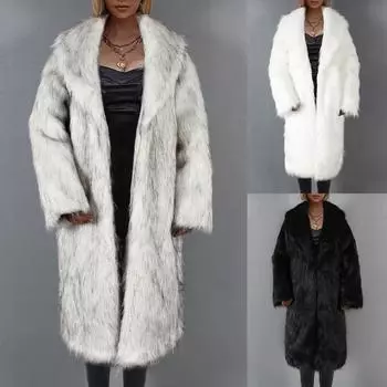 Модное повседневное длинное женское плюшевое однотонное пальто, женское термопальто, кардиган M