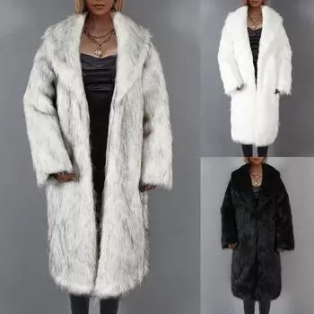 Модное повседневное длинное женское плюшевое однотонное пальто, женское термопальто, кардиган L чёрный