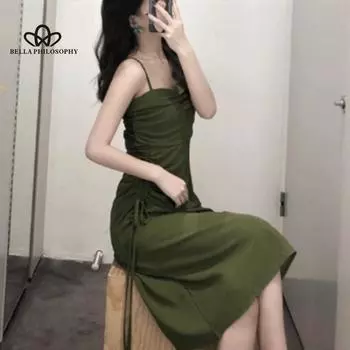 Модное повседневное летнее зеленое платье авокадо, супер фея, платье на бретельках в стиле ретро, длинное сексуальное вечернее платье феи S зелёный