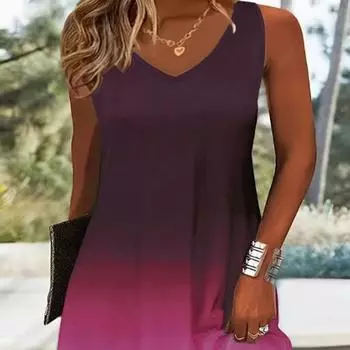 Модное повседневное платье без рукавов с V-образным вырезом и градиентными бретельками для женщин с принтом S красный