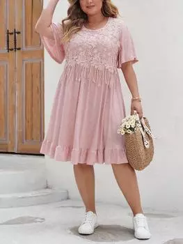 Модное повседневное платье больших размеров с круглым вырезом, женские элегантные винтажные платья с короткими рукавами и кисточками, женский французский дизайн, свободная однотонная одежда с принтом XL зелёный