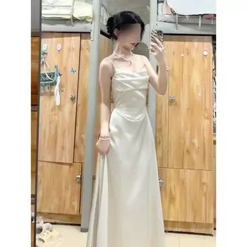 Модное повседневное платье-сарафан с V-образным вырезом, нежный темперамент, талия, банкетное платье, платье лето S- (can be worn within 45kg)