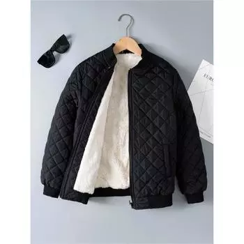 Модное повседневное повседневное флисовое пальто в клетку с толстым воротником-стойкой для мальчиков на осень и зиму 100 чёрный