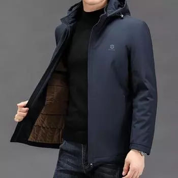 Модное повседневное теплое хлопковое пальто с капюшоном для мужчин среднего возраста, повседневное осенне-зимнее новое пальто со съемным капюшоном из хлопка M