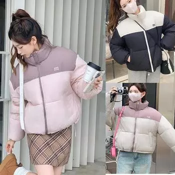 Модное повседневное зимнее пальто женское с хлопковой подкладкой женское контрастного цвета хлопковая верхняя одежда Y2k топы утолщенные теплые куртки M чёрный