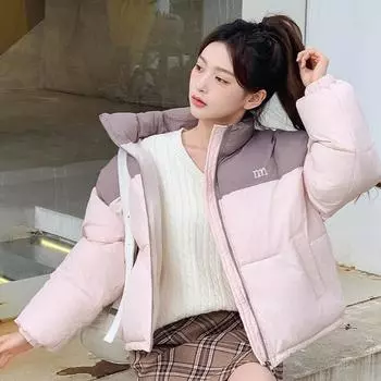 Модное повседневное зимнее пальто женское с хлопковой подкладкой женское контрастного цвета хлопковая верхняя одежда Y2k топы утолщенные теплые куртки M чёрный