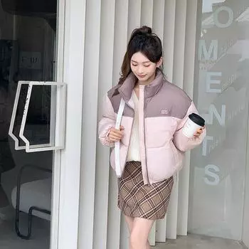Модное повседневное зимнее пальто женское с хлопковой подкладкой женское контрастного цвета хлопковая верхняя одежда Y2k топы утолщенные теплые куртки M
