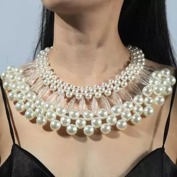 Модное преувеличенное ожерелье с имитацией жемчуга, серьги, комплект, индивидуальное универсальное ожерелье на шею красный