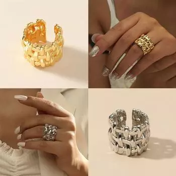 Модное преувеличенное плетеное кольцо-скелет, изысканное полированное модное дизайнерское кольцо, женское разомкнутое кольцо one size золотой