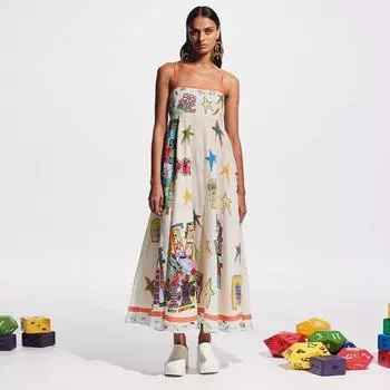Модное принтованное платье-слинг для женщин, повседневное платье-макси без рукавов с квадратным воротником и открытой спиной, летнее шикарное женское платье S
