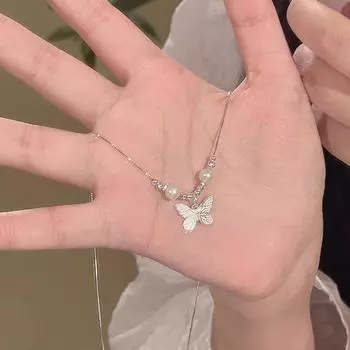 Модное простое ожерелье из бисера и жемчуга в виде бабочки для женщин и девочек, элегантное изысканное украшение на ключицу, аксессуары, подарки onesize