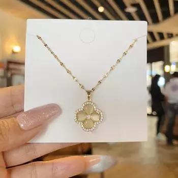 Модное простое ожерелье из камня кошачий глаз «клевер» сотен, роскошная женская цепочка на ключицу золотой