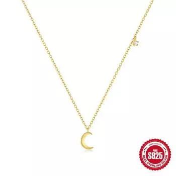 Модное простое ожерелье из стерлингового серебра S925 с бриллиантами в виде звезды и луны для леди и офисного работника 925 silver золотой
