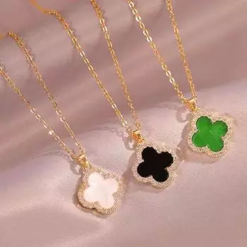 Модное простое ожерелье с четырьмя листочками клевера, высококлассное ожерелье из титановой стали с подвеской Senior Sense, женское ожерелье black and white
