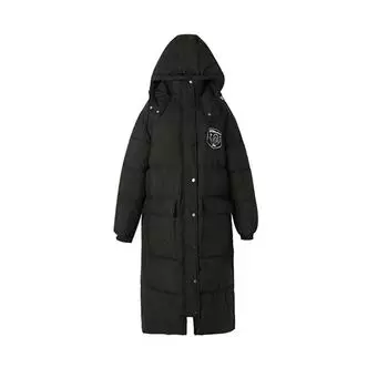 Модное простое пуховое пальто средней длины из чистого черного хлопка с капюшоном длиной выше колена XL чёрный
