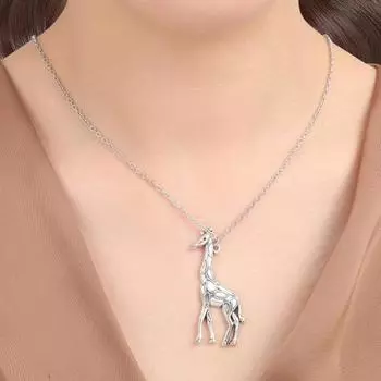 Модное простое старинное серебряное ожерелье с подвеской в виде жирафа, длинное ожерелье античный серебряного