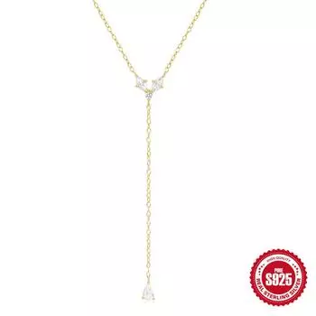 Модное простое женское ожерелье-хипстер с геометрическим узором в форме Y из стерлингового серебра 925 пробы с цирконием на ключицу 925 silver золотой