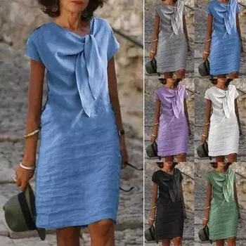 Модное прямое свободное платье средней длины в стиле High Street, винтажное вечернее платье с круглым вырезом и галстуком-бабочкой, повседневное офисное платье трапециевидной формы с короткими рукавами XXXL чёрный