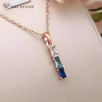 Модное прямоугольное градационное кубическое циркониевое ожерелье с подвеской для женщин, вечеринка, розовое золото, ювелирный подарок