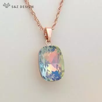 Модное прямоугольное красочное ожерелье с кристаллами для женщин, свадебное элегантное ювелирное изделие цвета розового золота, подарок