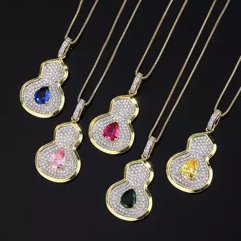 Модное ретро цветное ожерелье-сокровище с подвеской в виде тыквы, инкрустированной цирконом, изумрудом, ключичной цепочкой в сапфировом ожерелье сапфировый