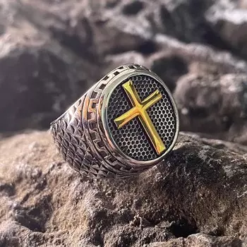 Модное ретро кольцо из нержавеющей стали христианский крест ювелирные изделия панк металл винтаж стальной цвет оптовая продажа Иисус вечеринка подарок золотое кольцо 7