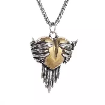 Модное ретро ожерелье с подвеской в виде крыльев ангела в форме сердца для мужчин и женщин, романтические модные ювелирные изделия, подарки, оптовая продажа AL20572-Green