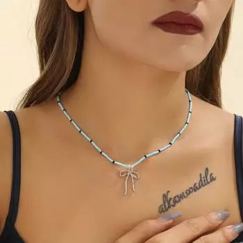 Модное ретро ожерелье с подвеской в виде банта для женщин и девочек, синее бисерное украшение для вечеринки, подарок на ожерелье