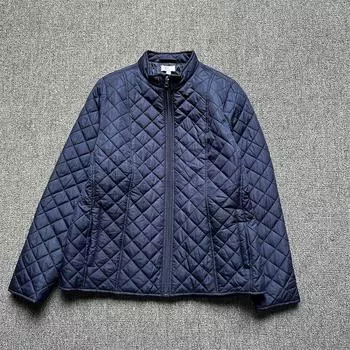 Модное ромбовидное стеганое ультралегкое хлопковое пальто для улицы, приталенное по талии и стройнящее фигуру 1 Navy-green diamond-shaped cotton-padded coat L