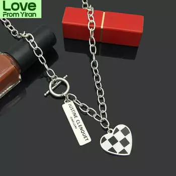Модное роскошное черное белое клетчатое ожерелье в форме сердца для женщин, классное колье, короткая цепочка, ошейники, подвески, простые модные украшения