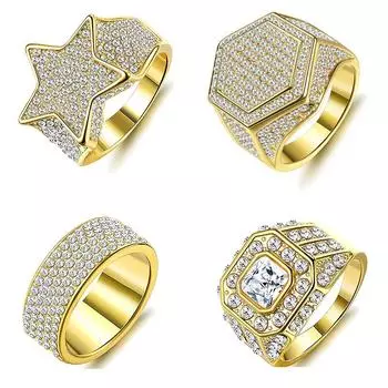 Модное роскошное многоугольное кольцо с бриллиантами, мужское блестящее кольцо со звездой и пентаграммой в стиле хип-хоп 6