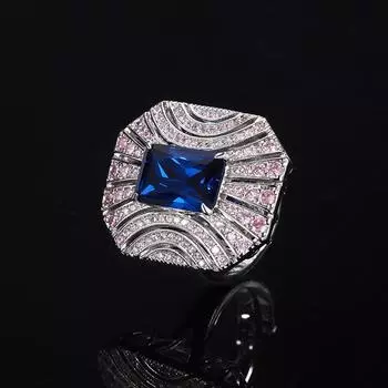 Модное роскошное розово-красное кольцо с цирконием, королевское синее открытое кольцо с красным корундом, розовым цирконием, прямоугольник для женщин