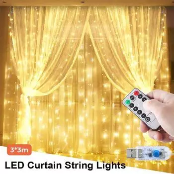 Модное Рождество на Новый год с дистанционным управлением, наружная гирлянда, сказочная вспышка, свадебные огни, занавеска, светодиодный домашний декор, USB 3M 3M*1M разноцветный