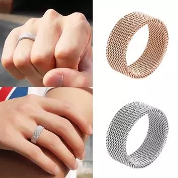 Модное розово-золотистое изящное изысканное кольцо 2022 года из нержавеющей стали, 1 шт., плетеное сетчатое кольцо, уникальное обручальное кольцо с широким краем, изысканные подарки без аллергии 9 серебряный