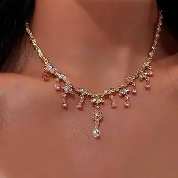 Модное розовое кристаллическое ожерелье, кулон, ожерелье, женские персонализированные украшения