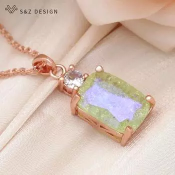 Модное розовое золото, цвет кубического циркония, прямоугольный кристалл, кулон, ожерелье для женщин, ювелирные изделия для свадебной вечеринки