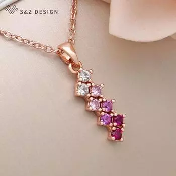 Модное розовое золото, розовый градационный кулон с кубическим цирконием, ожерелье для женщин, вечерние стильные ювелирные изделия, подарок