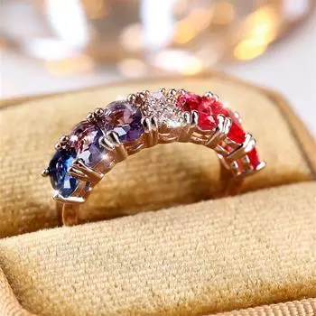 Модное розовое золотое кольцо овальной огранки, красное, фиолетовое, синее кольцо с камнем, роскошное обручальное кольцо с любовью, винтажные свадебные украшения 6 фиолетовый