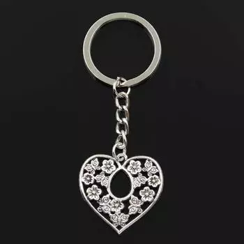 Модное сердце цветок 30x30 мм кулон 30 мм брелок для ключей металлическая цепочка бронзовый мужской автомобильный подарок сувенирный брелок серебряный