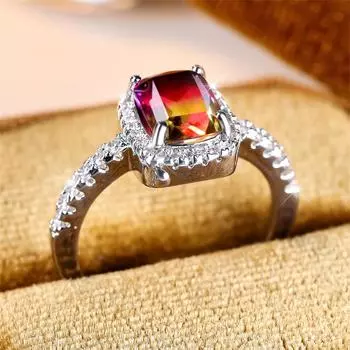 Модное серебристое кольцо прямоугольной огранки с розовым, красным и желтым камнем, роскошное обручальное кольцо с любовью, свадебные украшения 5 жёлтый/розы красного