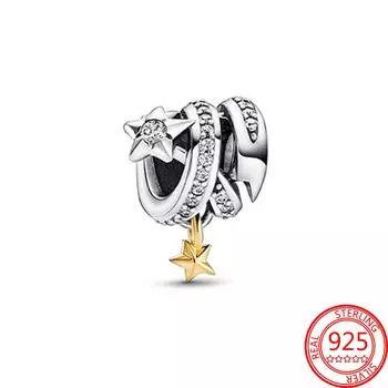 Модное серебро S925, позолоченное паве, циркон, сверкающий вокруг звезд, подвеска, подходит для модного браслета, сделай сам, изготовление ювелирных изделий, подарков