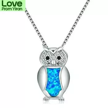 Модное серебряно-синее имитация опала сова кулон ожерелье свадебные украшения синий