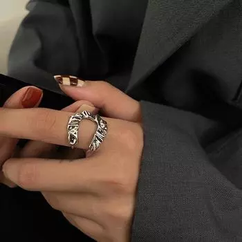 Модное серебряное геометрическое нерегулярное открытое кольцо для женщин ручной работы, простое, темпераментное, индивидуальное ювелирное изделие серебряный