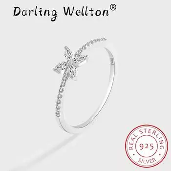 Модное серебряное кольцо S925 для женщин с бабочкой и бантом, оригинальное натуральное серебро, подарок на годовщину, свадебные украшения из стерлингового серебра 6 серебряный