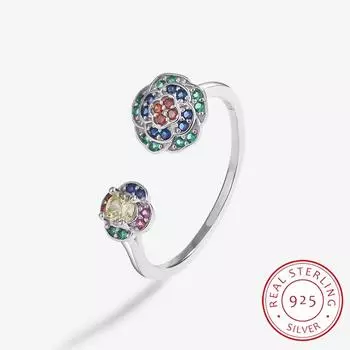 Модное серебряное кольцо S925 в форме цветка для женщин. Регулируемое обручальное кольцо из стерлингового серебра. Ювелирные изделия. Подарок на день рождения. Вечернее кольцо. Resizable белый