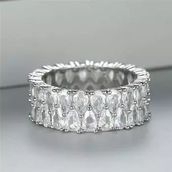 Модное серебряное кольцо с большим широким двухрядным кольцом из белого камня, роскошное обручальное кольцо с любовью, винтажные свадебные кольца с каплей воды 4 белый