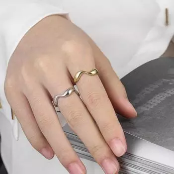 Модное серебряное кольцо с гладкими нерегулярными волнами золотого цвета, геометрическое кольцо с открытым пальцем для минималистичных аксессуаров, подарок S-R721 Resizable